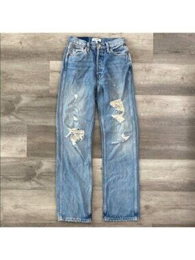 ReDone Jeans Womens 24 Blue 90s High Rise Loose Button Fly Distressed Boho $315